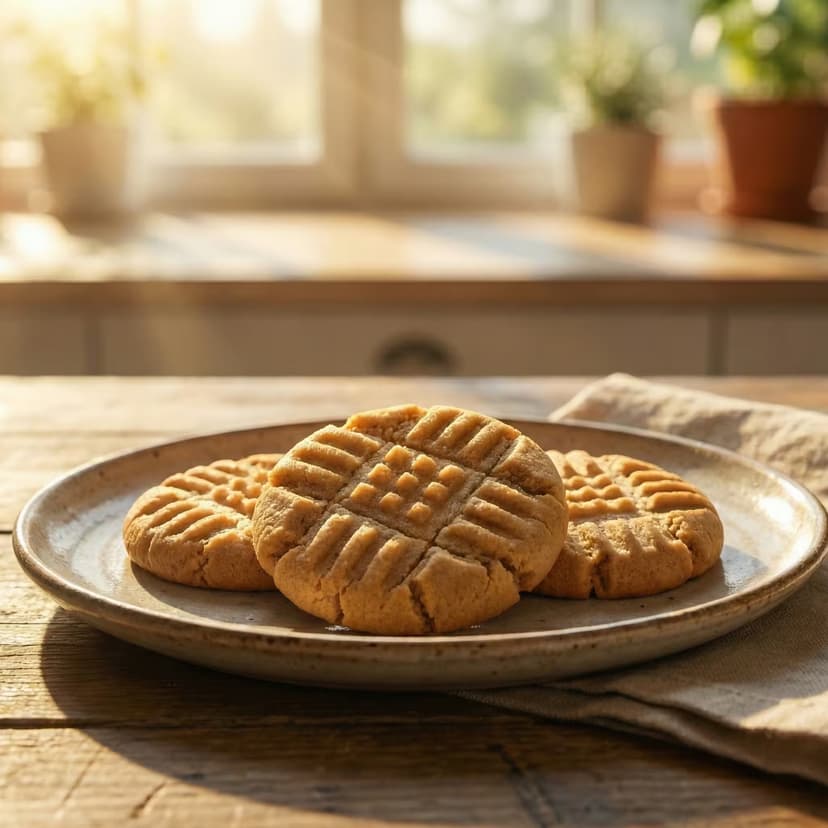 Ciastka z masła orzechowego bez cukru z charakterystycznym wzorem kratki z widelca