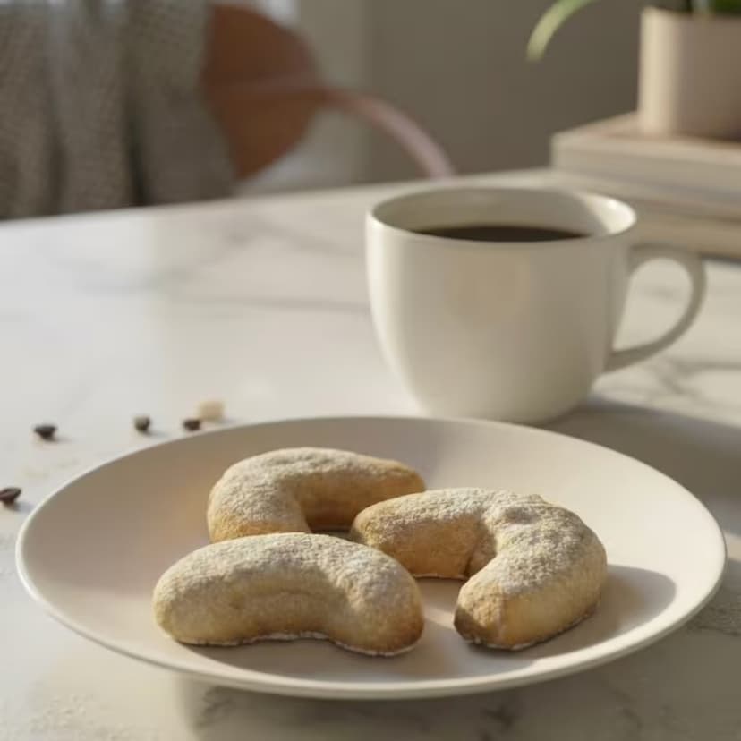 Maślane półksiężyce bez cukru posypane erytrytolom w pudrze