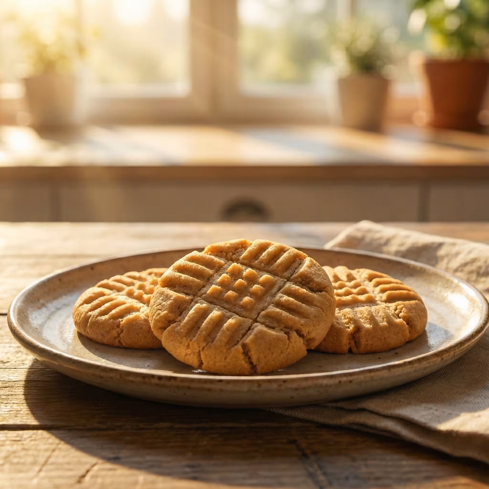Ciastka z masła orzechowego bez cukru z charakterystycznym wzorem kratki z widelca