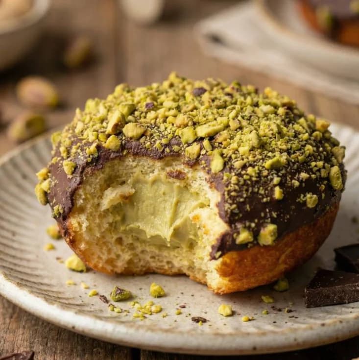 keto pączek twarogowy z pistacją i czekoladą